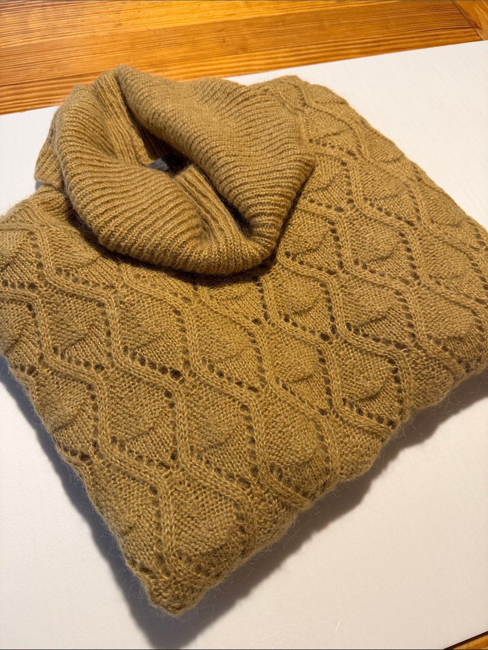 Italian Cowl Neck Cable Knit Sweater in Mustard